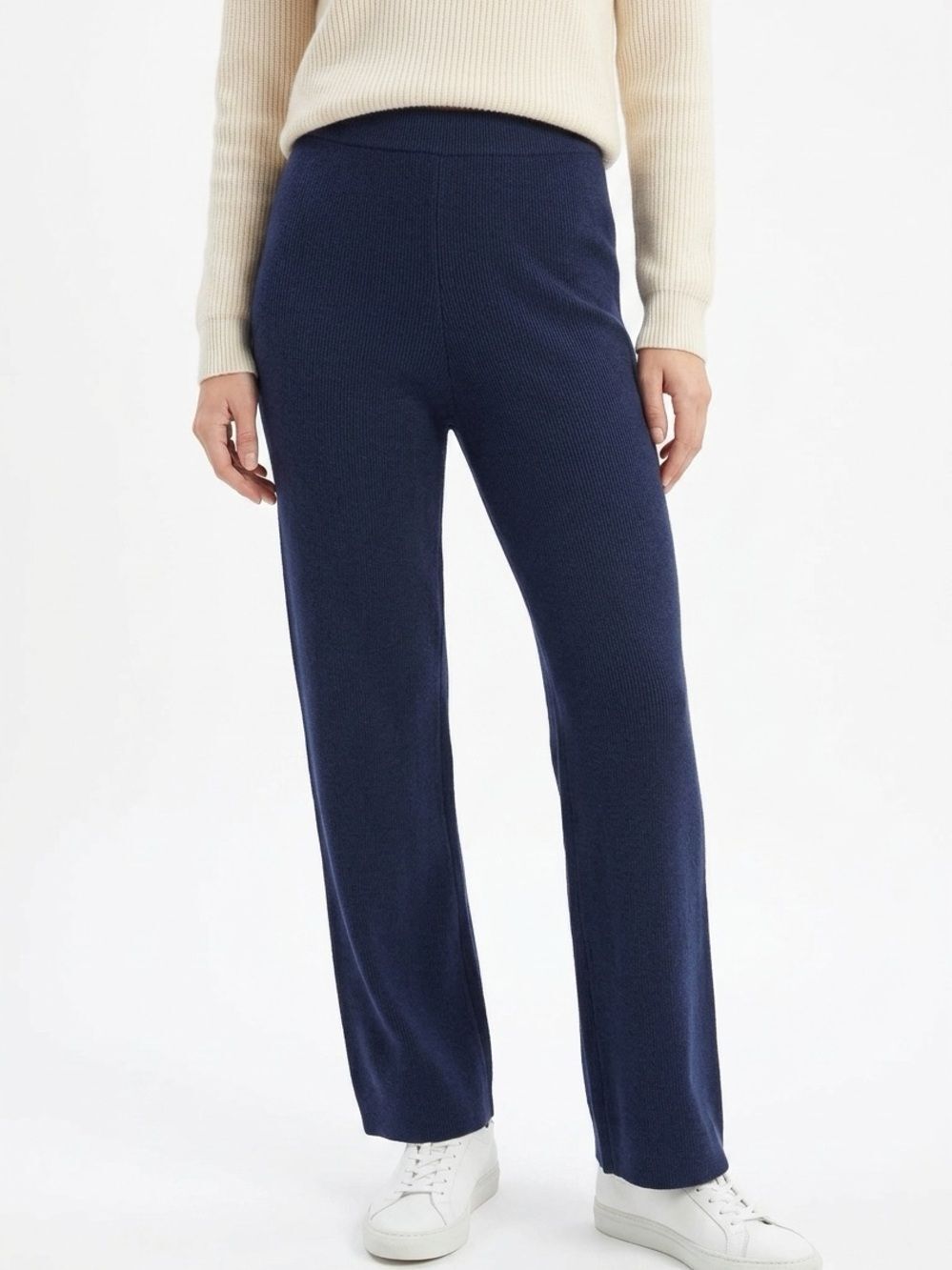 ST. JOHN COLLECTION | Navy Blue Knit Pull-On Cropped Wide Leg Pants Women’s 2